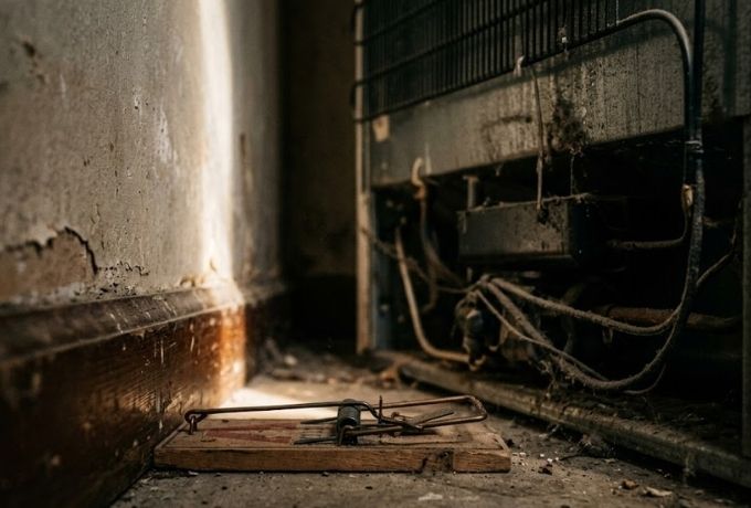 Mouse droppings in a Greensboro kitchen cabinet — mouse infestation treatment