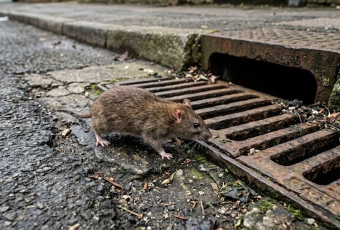 Norway rat burrow entrance at a Greensboro foundation — Norway rat control