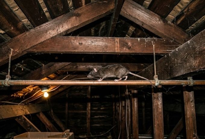 Roof rat on a tree branch adjacent to a Greensboro home roofline — roof rat removal